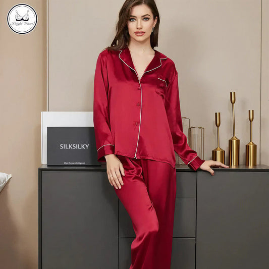 2 Pcs Maroon Premium Satin Silk Pajama Set for Women