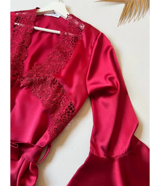 Satin Jersey Silk Turkish Guipure Detail Nighty Set