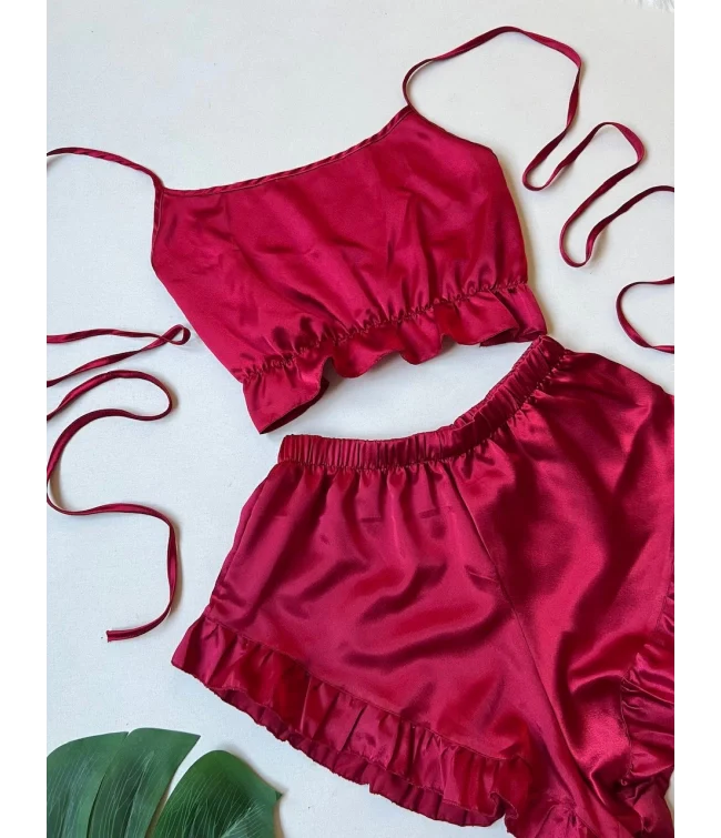 Satin Jersey Silk Turkish Guipure Detail Nighty Set