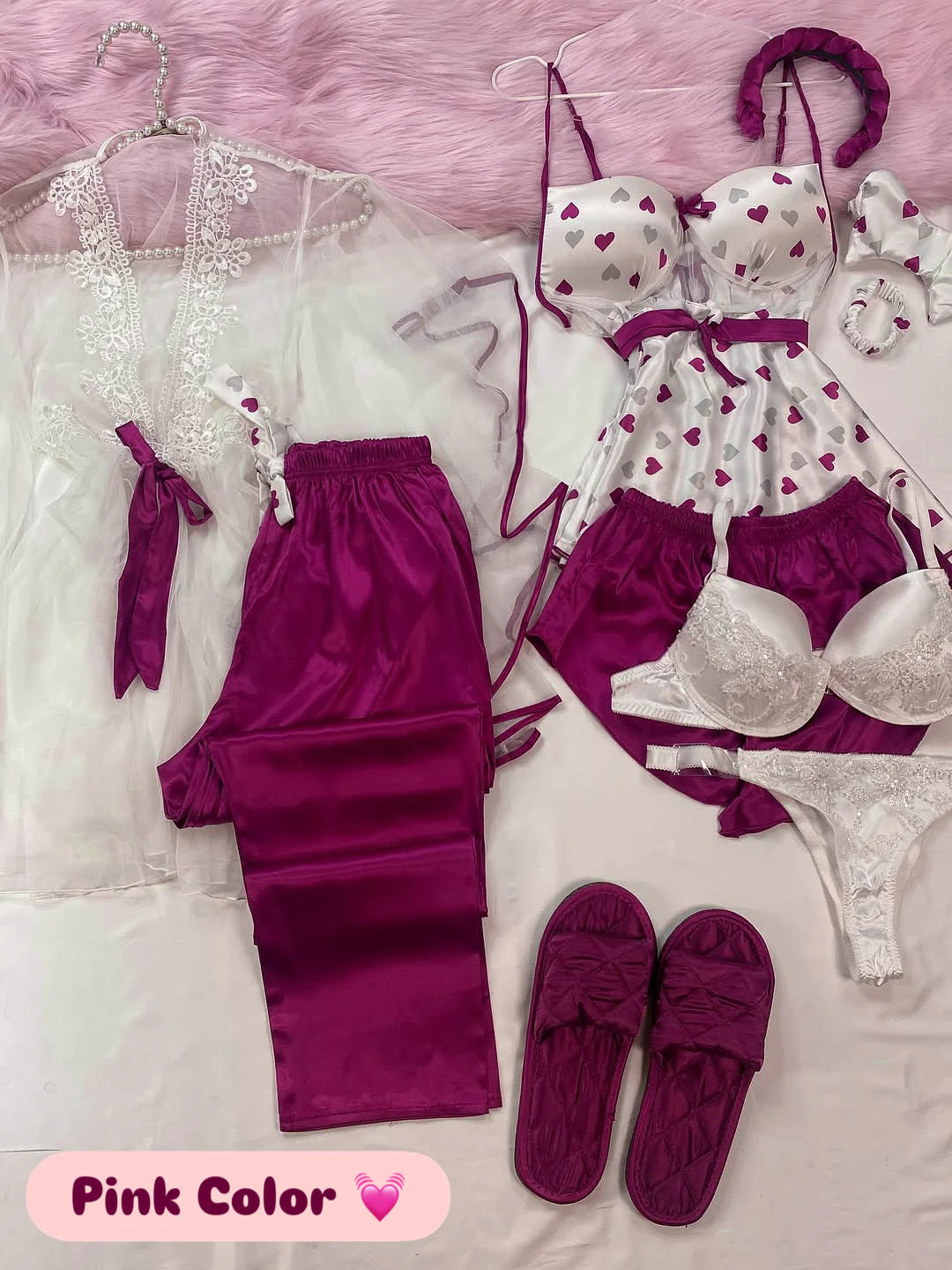 5 Pcs Luxury Imported Silk Nighty Bridal Set