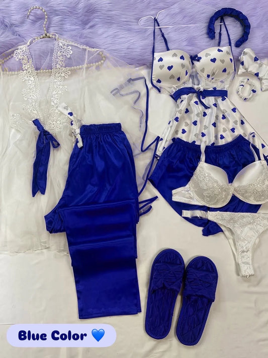5 Pcs Luxury Imported Silk Nighty Bridal Set