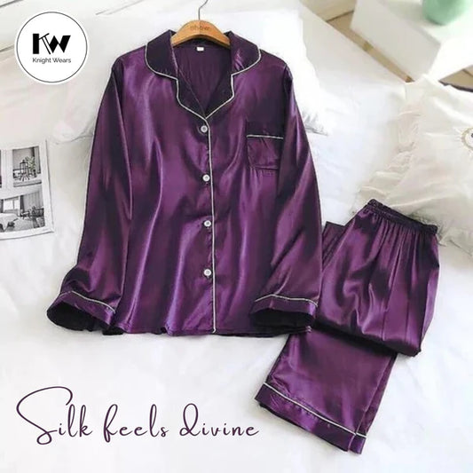 Women's Premium 2 Pcs Satin Pajama Set