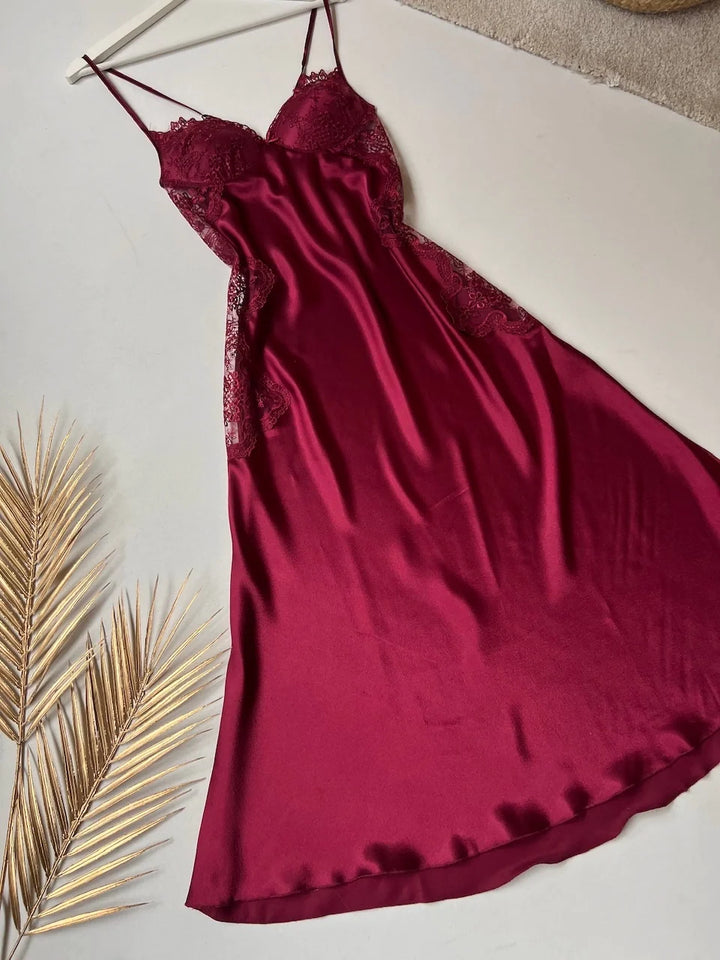 5 Pcs Slit Turkish Style Nighty Set Maroon