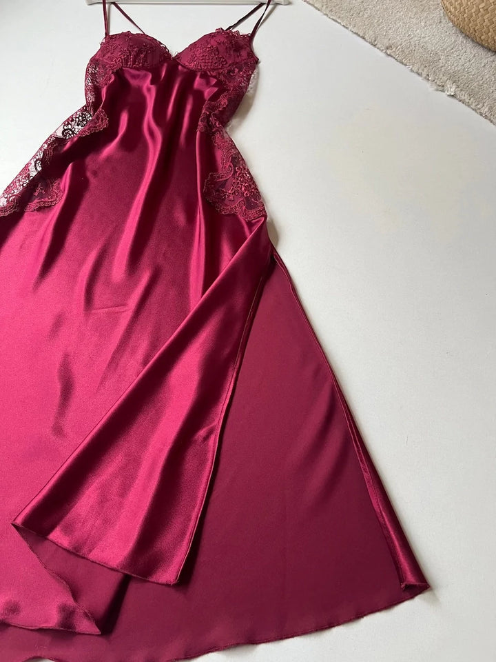 5 Pcs Slit Turkish Style Nighty Set Maroon
