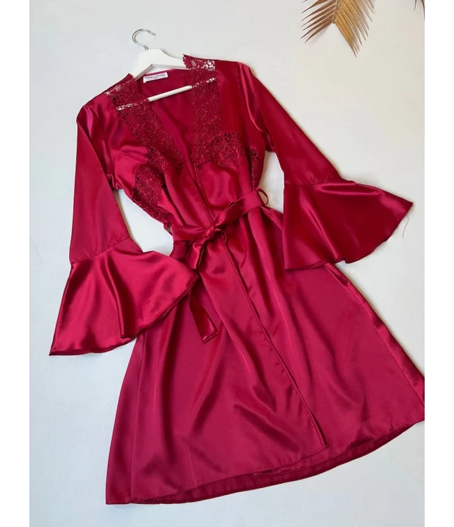 Satin Jersey Silk Turkish Guipure Detail Nighty Set