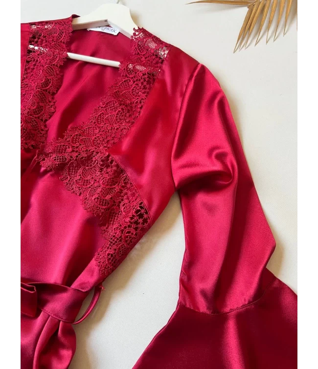 Satin Jersey Silk Turkish Guipure Detail Nighty Set