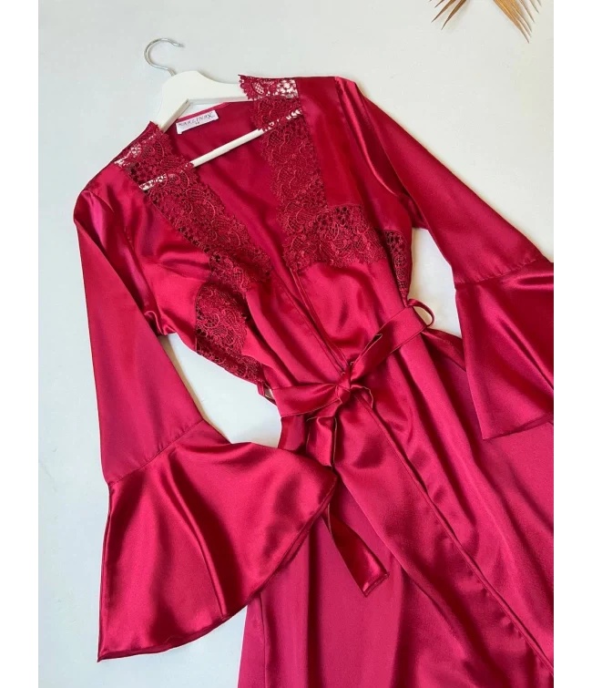 Satin Jersey Silk Turkish Guipure Detail Nighty Set